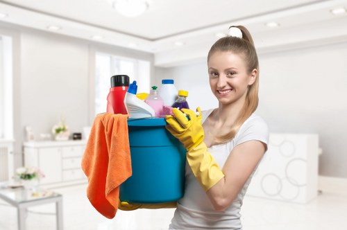 Chelsea office cleaners working in a modern commercial workspace